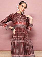 Burgundy Digital Printed Velvet Ethnic Dress-AHKUVLDP-908